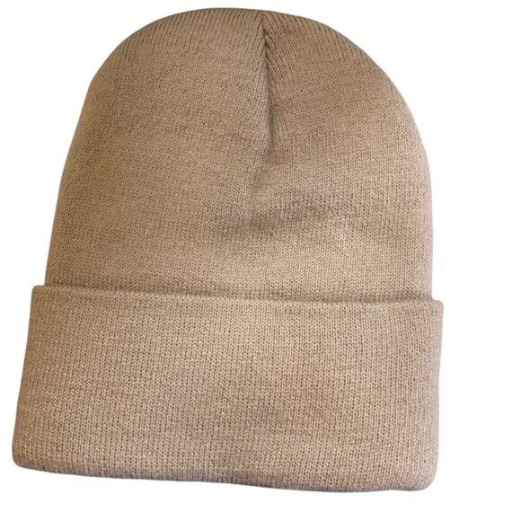 Ariat Tan Knit Cuffed Beanie Hat Logo Patch OS - Picture 3 of 4